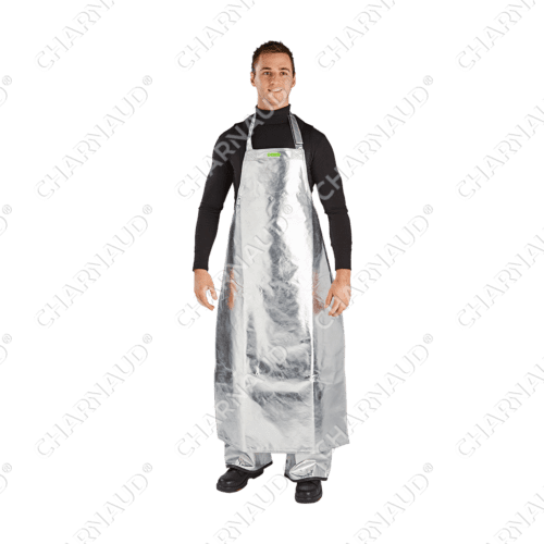 Man Wearing METAL-SAFE® ALPAN K Aluminised Fire Resistant Thermal Lined Apron Front View
